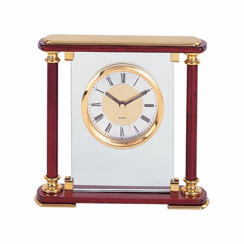 MANTLE CLOCK, GLASS AND ROSEWOOD