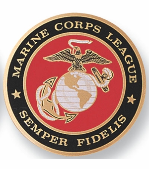 2-Inch in Diameter Round Etched-Enameled Metal U.S. Marine Corps League Medallion Insert in Gold with Peel-and-Stick Back