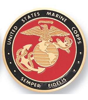 2-Inch in Diameter Round Etched-Enameled Metal U.S. Marine Corps Medallion Insert in Gold with Peel-and-Stick Back