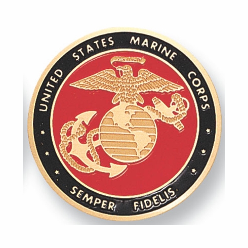 2-Inch in Diameter Round Etched-Enameled Metal U.S. Marine Corps Medallion Insert in Gold with Peel-and-Stick Back