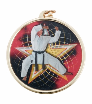 2-1/4 Inch in Diameter Round Mylar Detailed Martial Arts Medal in Gold with Customizable Back