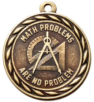 Metal 2-Inch in Diameter Round Math Themed Medal with Cutomizable Back in Antique Brass
