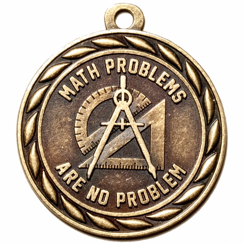 Metal 2-Inch in Diameter Round Math Themed Medal with Cutomizable Back in Antique Brass
