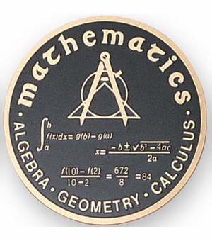 2-Inch in Diameter Round Etched-Enameled Metal Mathematics Medallion Insert in Gold with Peel-and-Stick Back