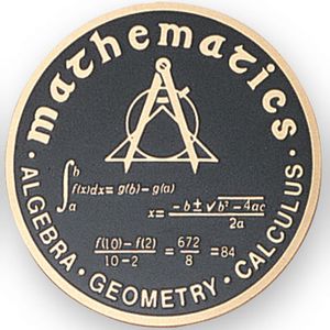 2-Inch in Diameter Round Etched-Enameled Metal Mathematics Medallion Insert in Gold with Peel-and-Stick Back