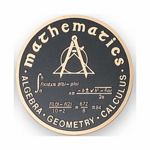 2-Inch in Diameter Round Etched-Enameled Metal Mathematics Medallion Insert in Gold with Peel-and-Stick Back