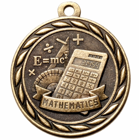 Metal 2-Inch in Diameter Round Mathematics Themed Medal with Cutomizable Back in Multiple Colors