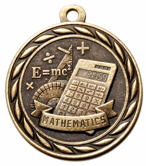 Metal 2-Inch in Diameter Round Mathematics Themed Medal with Cutomizable Back in Multiple Colors