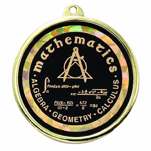 2-1/4 Inch in Diameter Round Mathematics Medal with Mylar Detailing and Customizable Back
