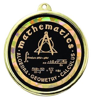 2-1/4 Inch in Diameter Round Mathematics Medal with Mylar Detailing and Customizable Back