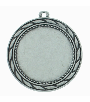 MEDAL FRAME WITH WREATH, HOLDS 2 INCH MEDALLION INSERT. SILVER FINISH 2-3/4 INCH DIAMETER.