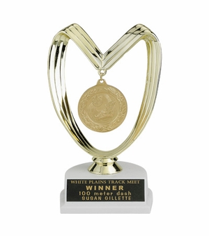 MEDAL HOLDER TROPHY, 7-3/4 INCH, WHITE BASE, 2 INCH MEDAL