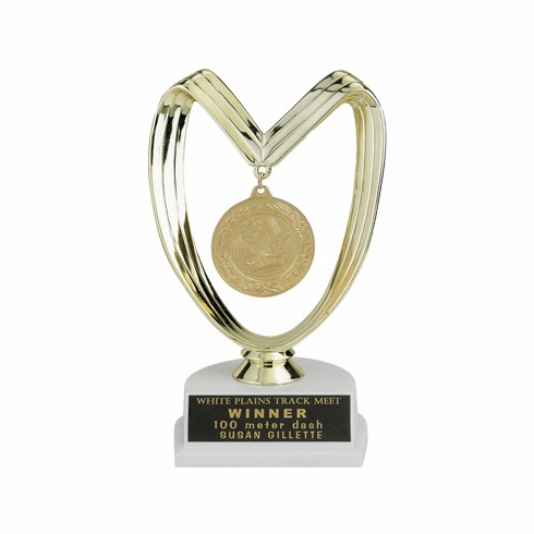 MEDAL HOLDER TROPHY, 7-3/4 INCH, WHITE BASE, 2 INCH MEDAL