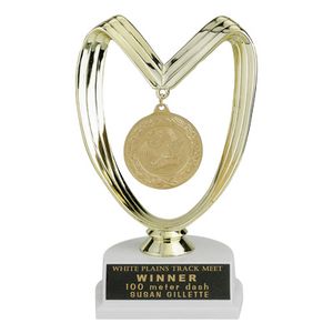 MEDAL HOLDER TROPHY, 7-3/4 INCH, WHITE BASE, 2 INCH MEDAL