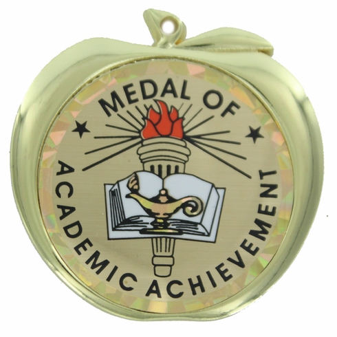2-1/2 Inch Academic Achievement Themed Apple Medal in Gold