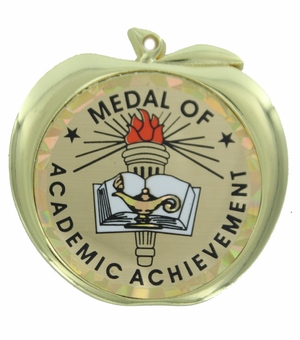 2-1/2 Inch Academic Achievement Themed Apple Medal in Gold