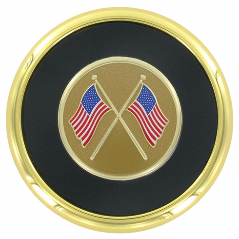 METAL COASTER WITH CROSSED U.S. FLAGS INSERT