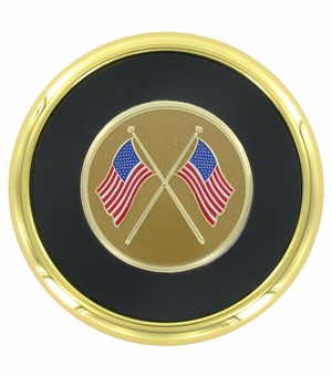 METAL COASTER WITH CROSSED U.S. FLAGS INSERT