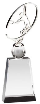 10 3/4" x 3 1/2" METAL TENNIS SCULPTURE ON CRYSTAL BASE WITH BALL