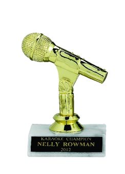 MICROPHONE TROPHY, 5 INCH, WHITE PLASTIC BASE