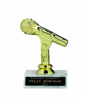 MICROPHONE TROPHY, 5 INCH, WHITE PLASTIC BASE
