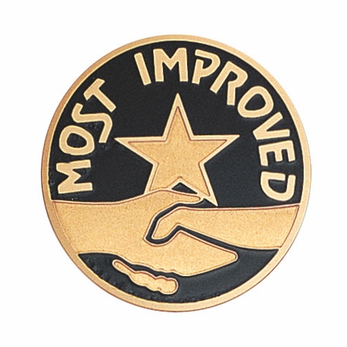 2-Inch in Diameter Round Etched-Enameled Metal 'Most Improved' Medallion Insert in Gold with Peel-and-Stick Back