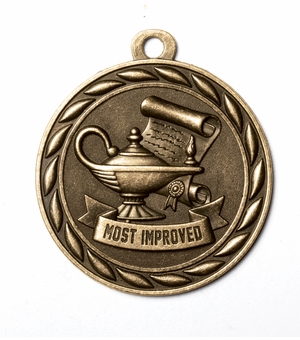 Metal 2-Inch in Diameter Round Improvement Medal with Cutomizable Back in Antique Brass