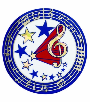 2 Inch in Diameter Round Music Themed Insert with Mylar Detailing