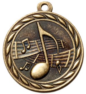 Metal 2-Inch in Diameter Round Music Themed Medal with Cutomizable Back in Multiple Colors