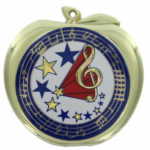 2-1/2 Inch Music Themed Apple Medal in Gold