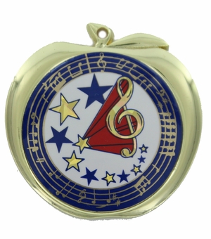 2-1/2 Inch Music Themed Apple Medal in Gold