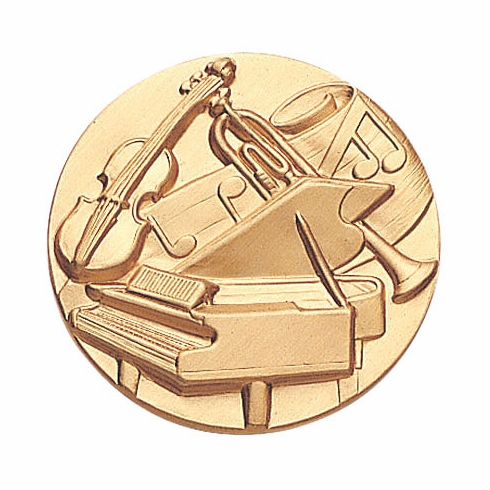 2-Inch in Diameter Round Metal Classical Music Themed Stamped Insert in Gold