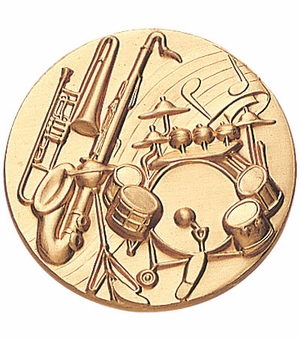 2-Inch in Diameter Round Metal Jazz Themed Stamped Insert in Gold