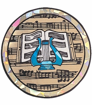 2 Inch in Diameter Round Musical Lyre Themed Insert with Mylar Detailing