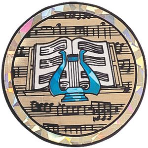 2 Inch in Diameter Round Musical Lyre Themed Insert with Mylar Detailing