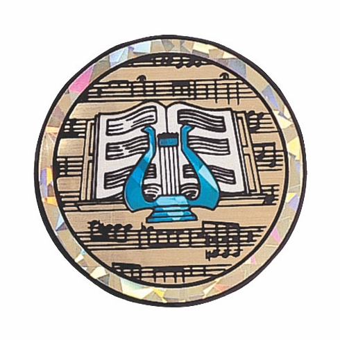 2 Inch in Diameter Round Musical Lyre Themed Insert with Mylar Detailing