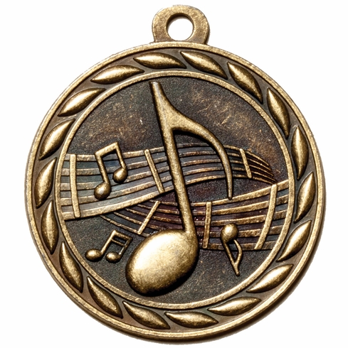 Metal 2-Inch in Diameter Round Music Themed Medal with Cutomizable Back in Multiple Colors