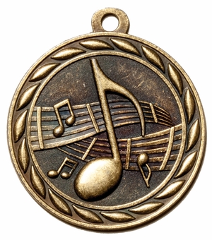Metal 2-Inch in Diameter Round Music Themed Medal with Cutomizable Back in Multiple Colors
