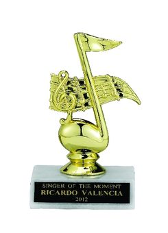 MUSIC NOTE TROPHY, 5 INCH, WHITE PLASTIC BASE
