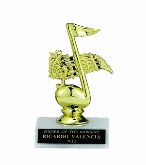MUSIC NOTE TROPHY, 5 INCH, WHITE PLASTIC BASE