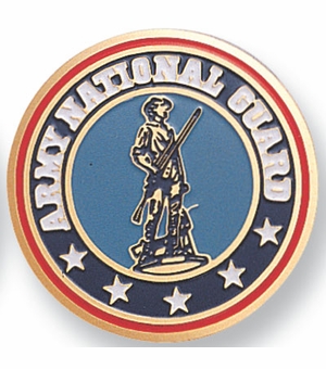 2-Inch in Diameter Round Etched-Enameled Metal National Guard Medallion Insert in Gold with Peel-and-Stick Back