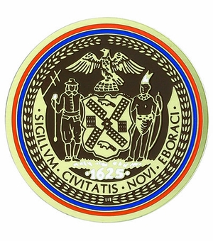 2-Inch in Diameter Round Etched-Enameled Metal New York City Seal Medallion Insert in Gold with Peel-and-Stick Back