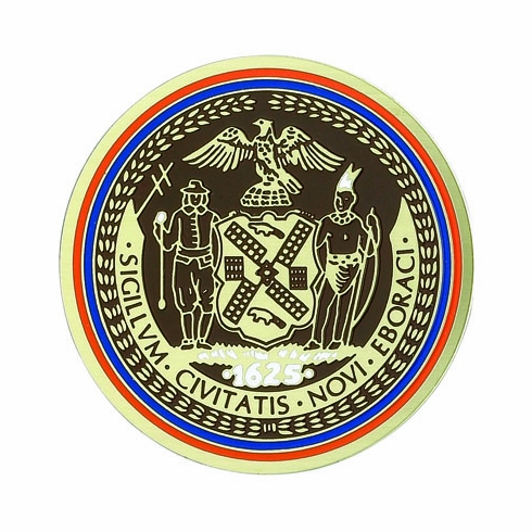 2-Inch in Diameter Round Etched-Enameled Metal New York City Seal Medallion Insert in Gold with Peel-and-Stick Back