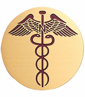 2-Inch in Diameter Round Etched-Enameled Metal Nurses Caduceus Medallion Insert in Gold with Peel-and-Stick Back