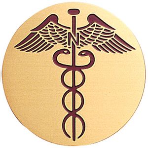 2-Inch in Diameter Round Etched-Enameled Metal Nurses Caduceus Medallion Insert in Gold with Peel-and-Stick Back