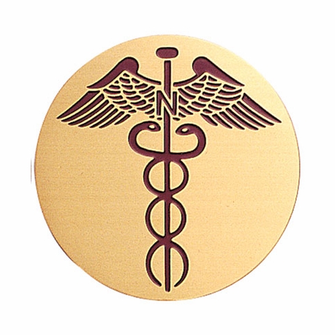 NURSES CADUCEUS, 2 INCH ETCHED ENAMELED