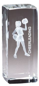 4.5" x 2" CRYSTAL AWARD CHEERLEADER FIGURE LASER ENGRAVED INSIDE CRYSTAL