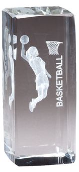 4 1/2" x 2" CRYSTAL AWARD FEMALE BASKETBALL FIGURE LASER ENGRAVED INSIDE CRYSTAL