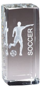 4 1/2" x 2" CRYSTAL AWARD FEMALE SOCCER FIGURE LASER ENGRAVED INSIDE CRYSTAL