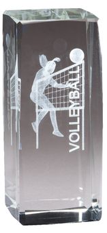 4 1/2" x 2" CRYSTAL AWARD FEMALE VOLLEYBALL FIGURE LASER ENGRAVED INSIDE CRYSTAL